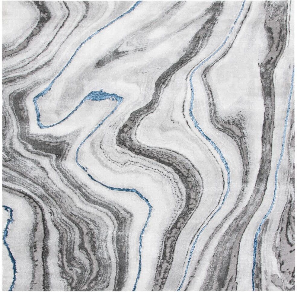 SAFAVIEH Craft Gray/Blue 7 ft. x 7 ft. Square Marbled Abstract Area Rug