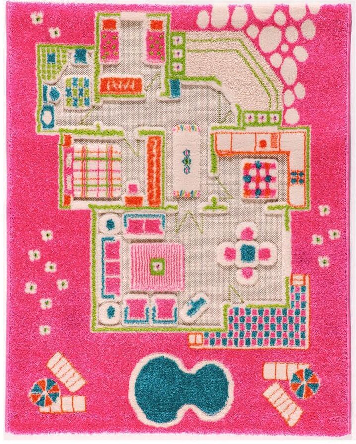 ivi Playhouse Pink 3D 2 ft. x 4 ft. 3D Soft and Cozy Non-Toxic Polypropylene Play Area Rug for Kids Bedroom or Playroom