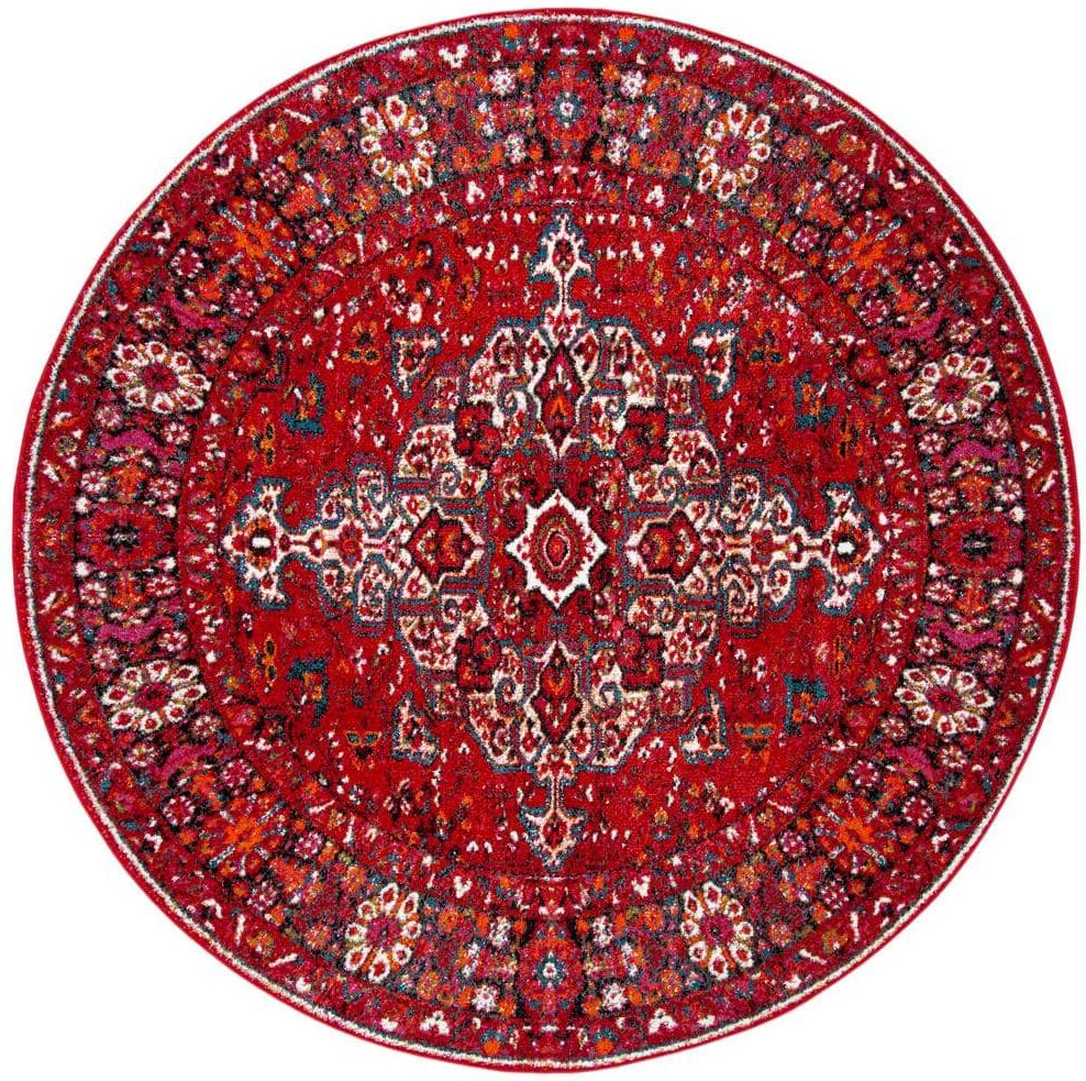 SAFAVIEH Vintage Hamadan Red/Multi 5 ft. x 5 ft. Medallion Antique Border Round Area Rug