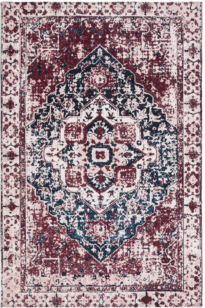 SAFAVIEH Easy Care Red/Navy 4 ft. x 6 ft. Machine Washable Border Medallion Trellis Area Rug