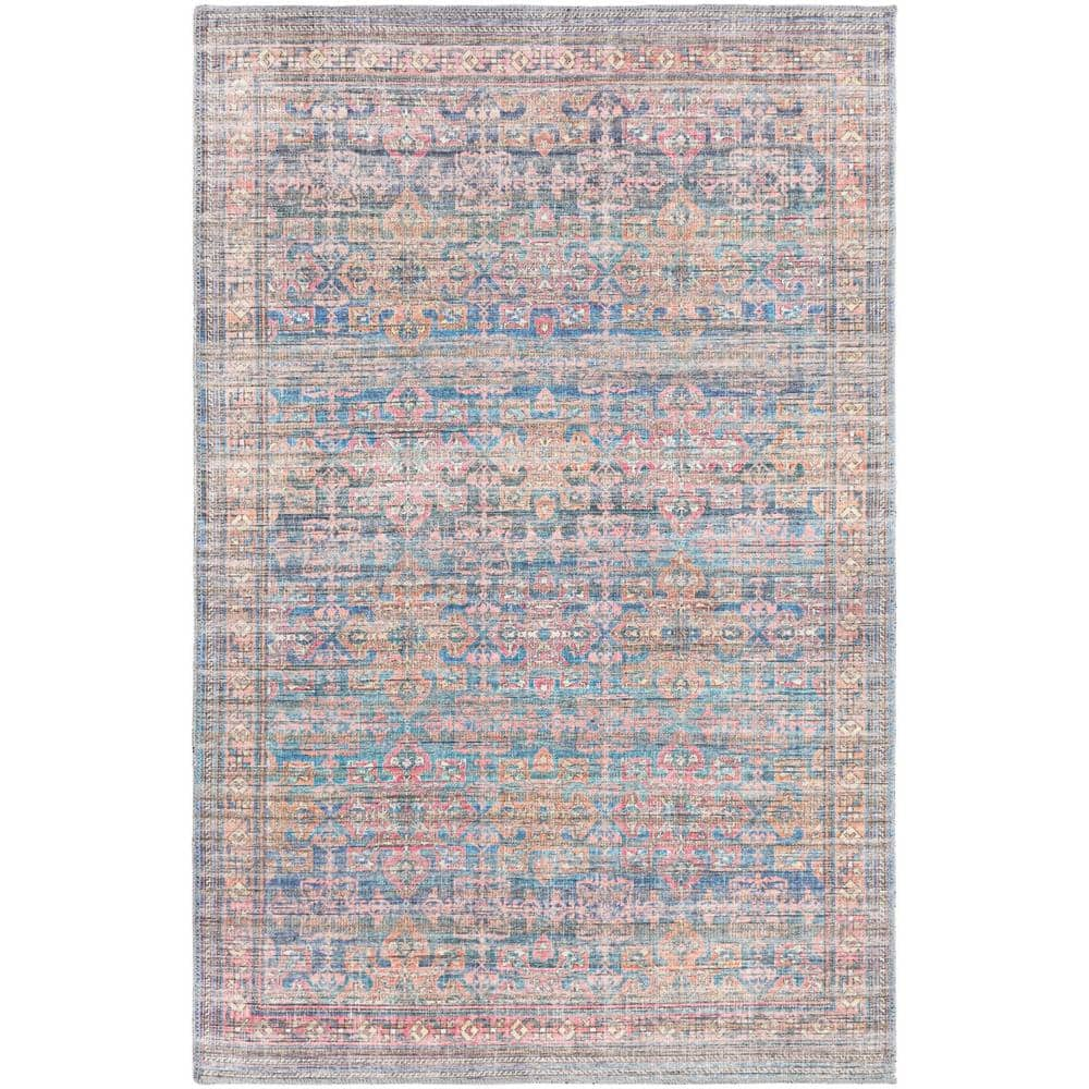 Unique Nostalgia Bliss Antique Blue 4 ft. x 6 ft. Machine Washable Area Rug