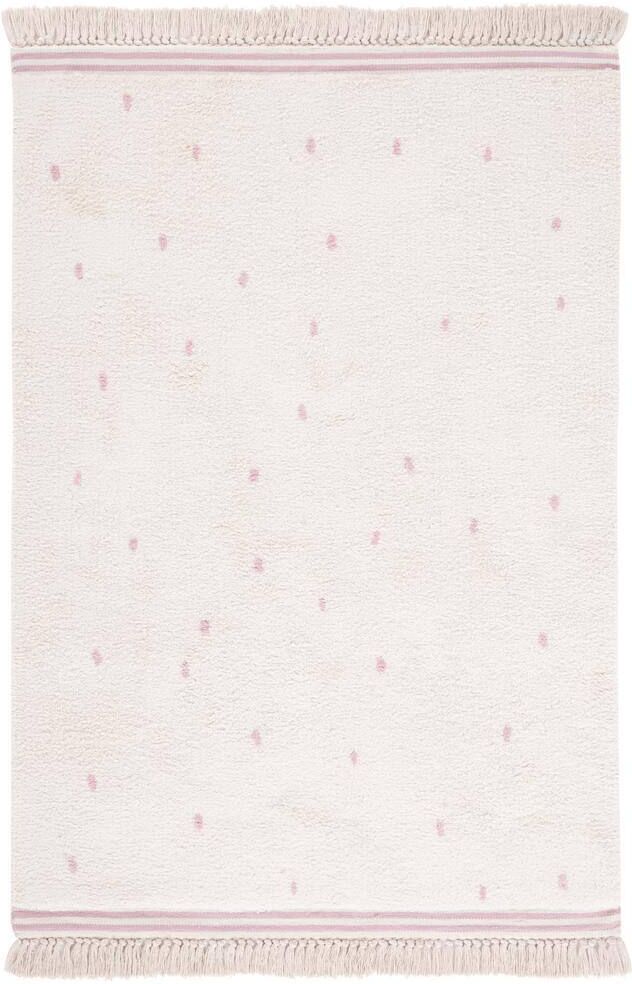 SAFAVIEH Easy Care Ivory/Pink 4 ft. x 6 ft. Machine Washable Polka Dot Border Solid Color Area Rug