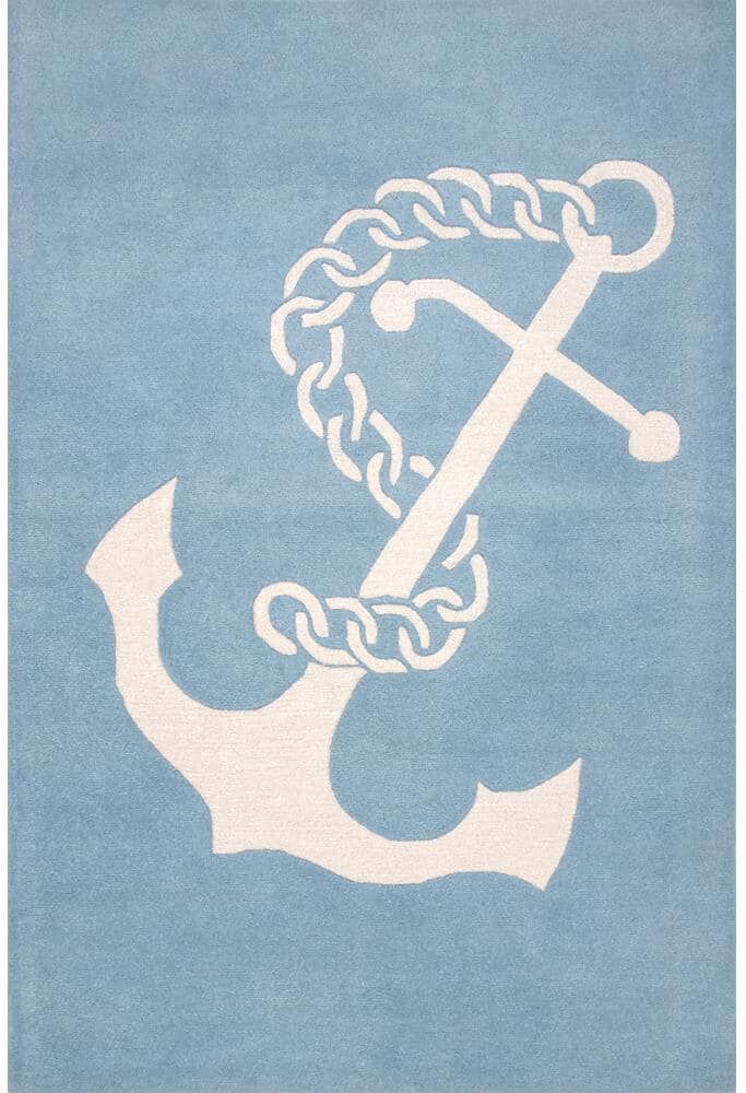 nuLOOM Nautical Anchor Baby Blue 3 ft. x 5 ft. Indoor Area Rug