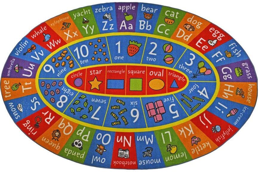 KC Cubs ABC Alphabet, Numbers & Shapes Educational Learning & Game Kids & Children Bedrooms & Playroom Oval Rug Carpet