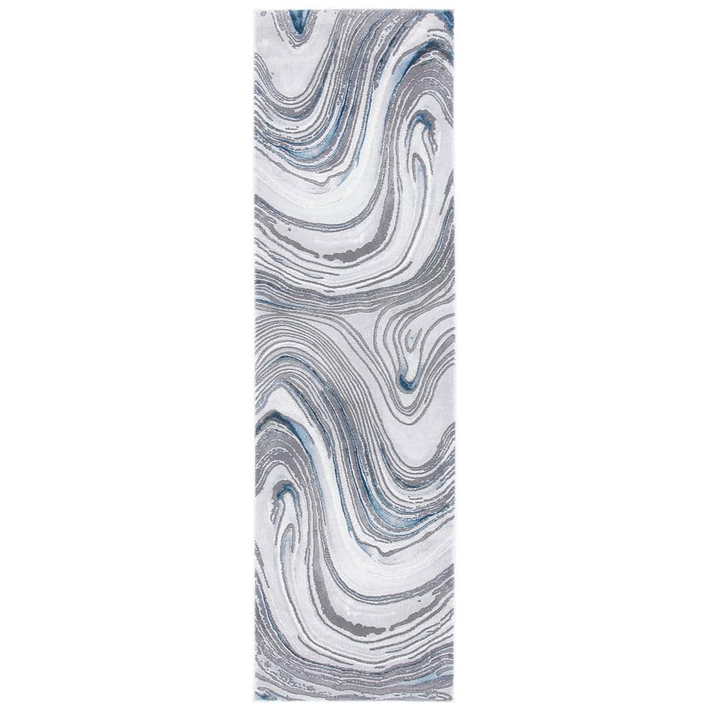 SAFAVIEH Craft Gray/Blue 2 ft. x 8 ft. Marbled Abstract Runner Rug