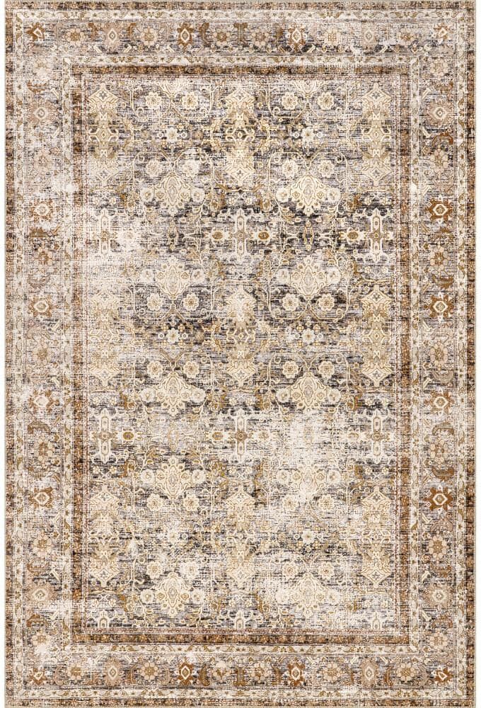 nuLOOM Anise Antique Floral Stain-Resistant Machine Washable Ivory 8 ft. x 10 ft. Area Rug