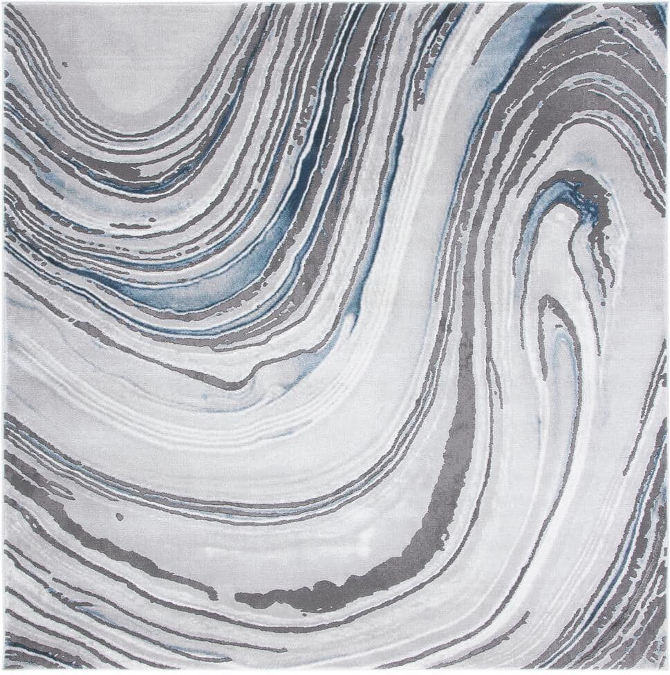 SAFAVIEH Craft Gray/Blue 7 ft. x 7 ft. Marbled Abstract Square Area Rug