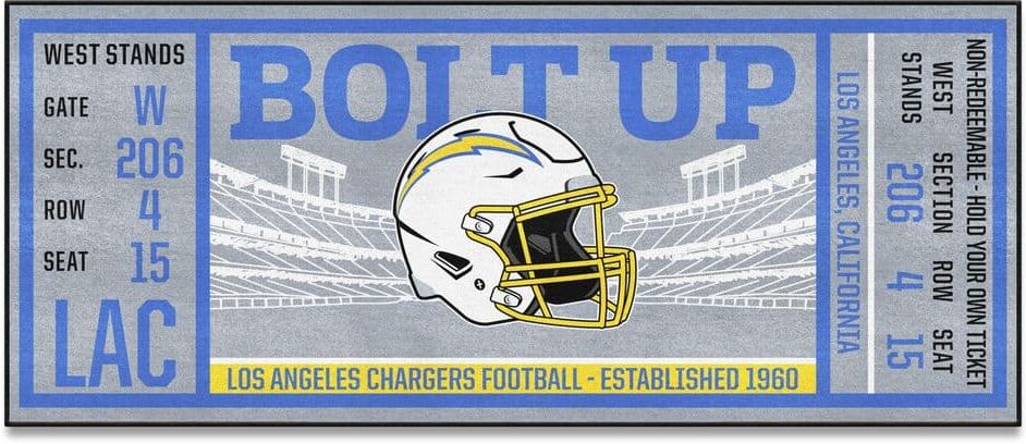 FANMATS NFL - Los Angeles Chargers 30 in. x 72 in. Indoor Ticket Runner Rug