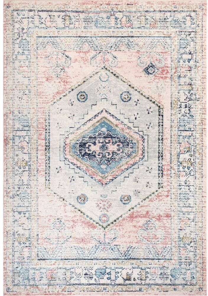 nuLOOM Chase Faded Vintage Medallion Light Pink 6 ft. 7 in. x 9 ft. Indoor Area Rug