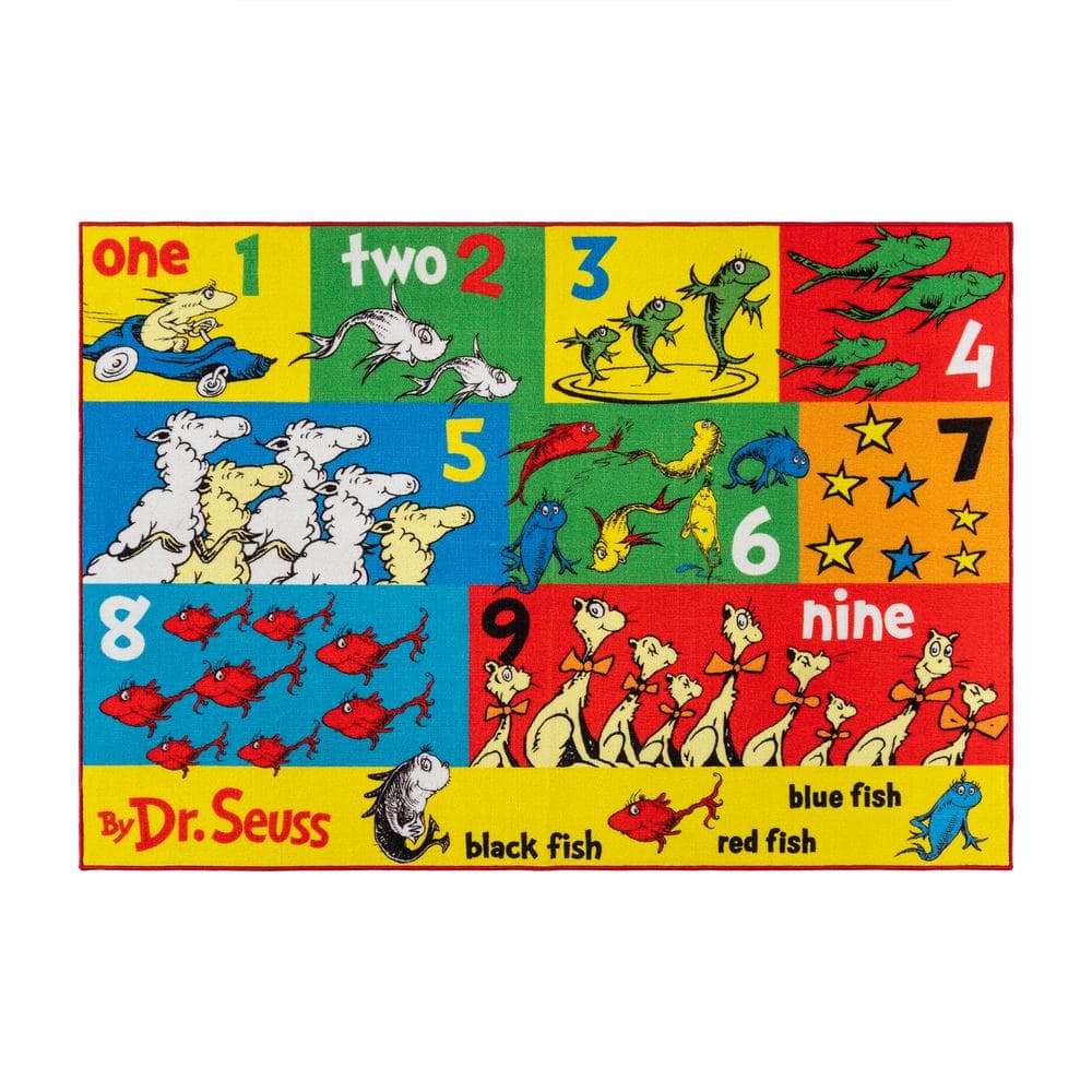Dr. Seuss One Fish Counting Multi-Colored 4 ft. 5 in. x 6 ft. 5 in. Indoor Polyester Area Rug