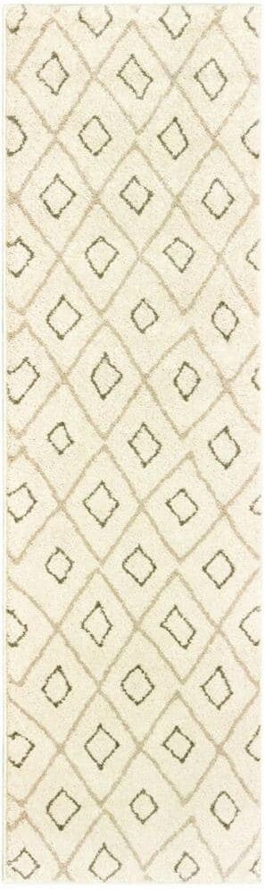 HomeRoots 2' X 8' Sand Ash Grey And Ivory Geometric Power Loom Stain Resistant Runner Rug