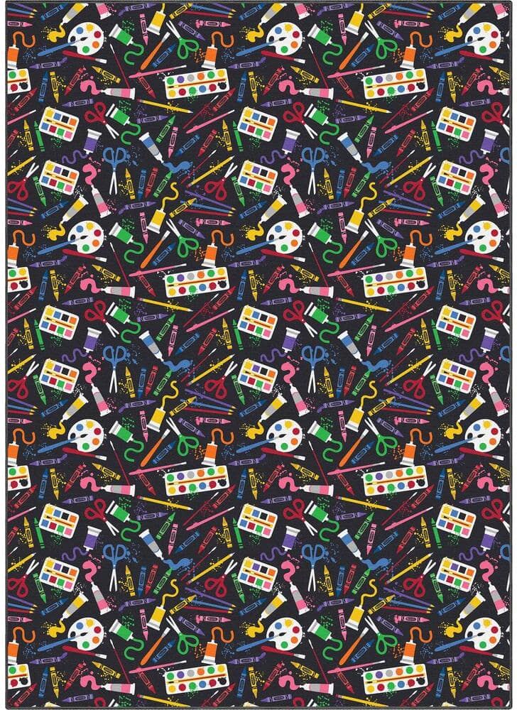 Well Woven Crayola Art Supplies Black 6 ft. 7 in. x 9 ft. 3 in. Area Rug