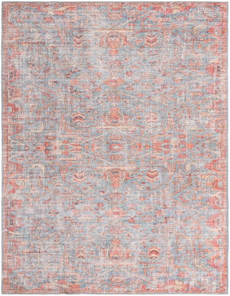 Unique Nostalgia Olivia Antique Blue 9 ft. x 12 ft. Machine Washable Area Rug