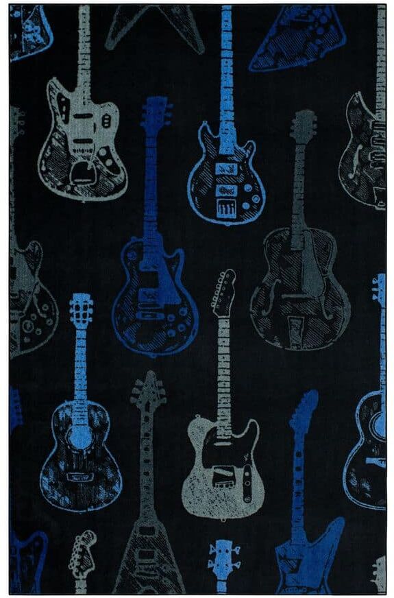 Mohawk Home Guitar Montage Blue 3 ft. 4 in. x 5 ft. Area Rug