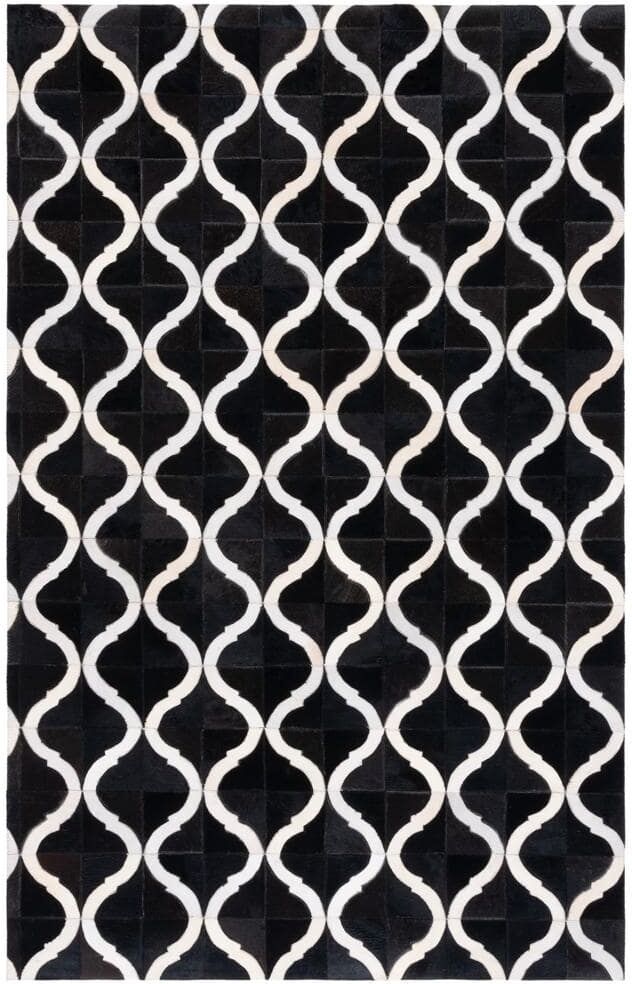 SAFAVIEH Studio Leather Black Beige 8 ft. x 10 ft. Trellis Area Rug