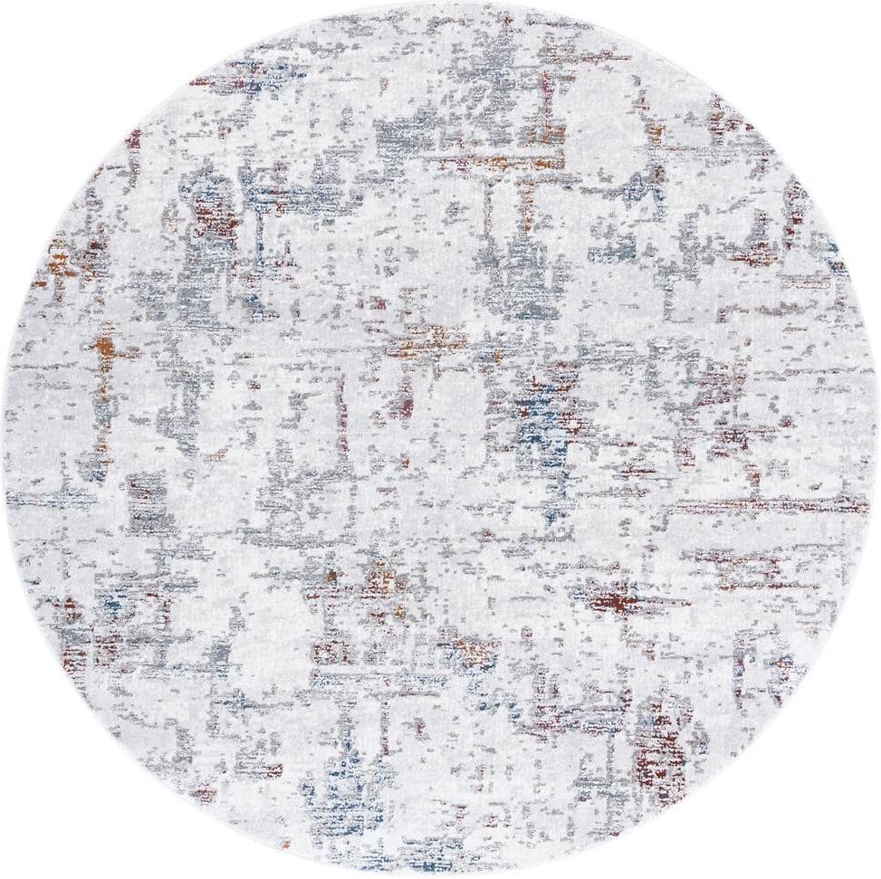 SAFAVIEH Craft Gray/Red 7 ft. x 7 ft. Distressed Marble Round Area Rug