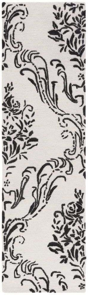 SAFAVIEH Jardin Ivory/Black 2 ft. x 8 ft. Floral Solid Color Runner Rug