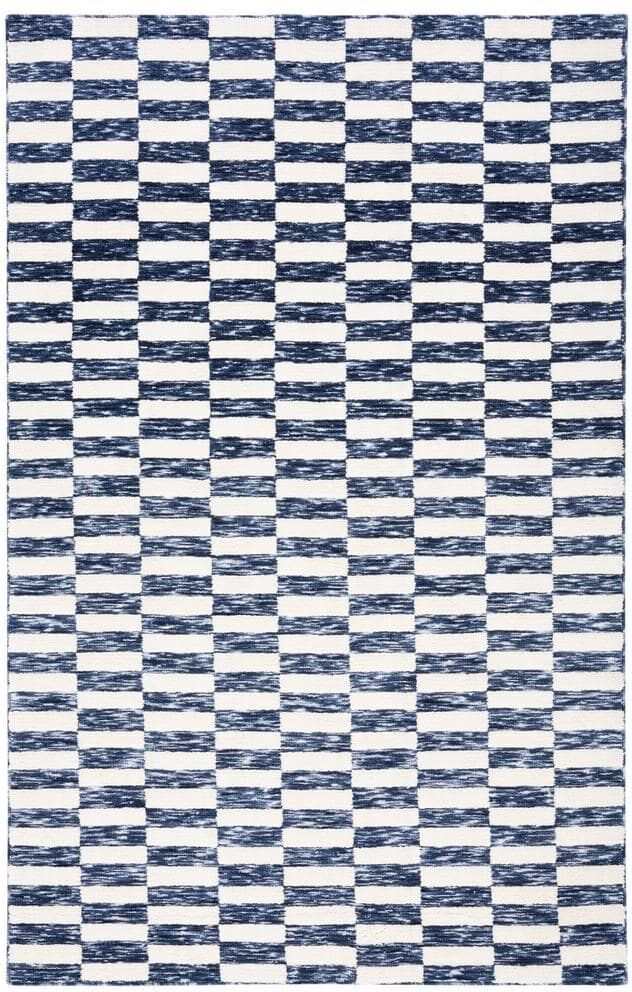 SAFAVIEH Easy Care Navy/Ivory 3 ft. x 5 ft. Machine Washable Plaid Abstract Area Rug