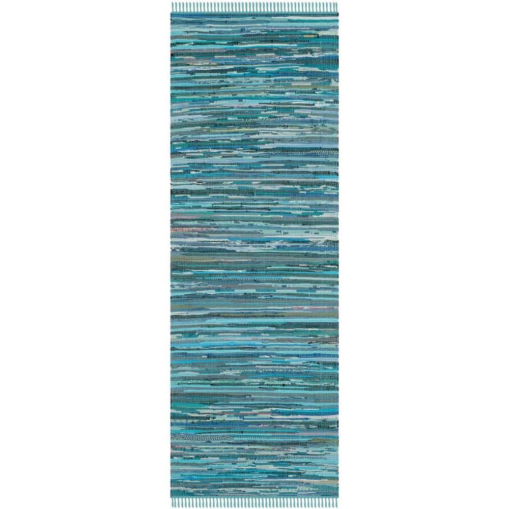 SAFAVIEH Rag Rug Blue/Multi 2 ft. x 7 ft. Striped Runner Rug