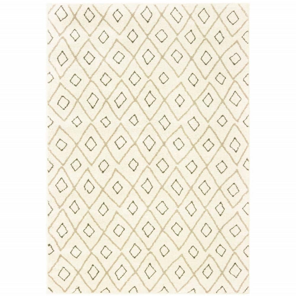 HomeRoots Sand Ash Grey and Ivory  4 ft. x 6 ft. Geometric Power Loom Stain Resistant Area Rug