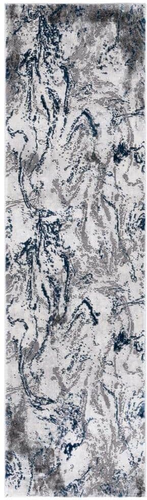 SAFAVIEH Craft Gray/Blue 2 ft. x 8 ft. Abstract Marble Runner Rug