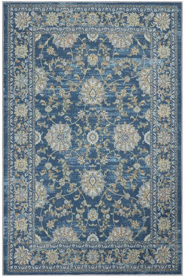 Ottomanson Non-Shedding Washable Wrinkle-Free Cotton Flatweave Floral 4x6 Indoor Living Room Area Rug 4 ft. x 6 ft., Blue