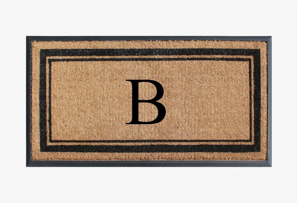 A1 Home Collections A1HC Border Black/Beige 24 in x 48 in Rubber & Coir Non-Slip Backing Thin Profile Outdoor Durable Monogrammed B Doormat