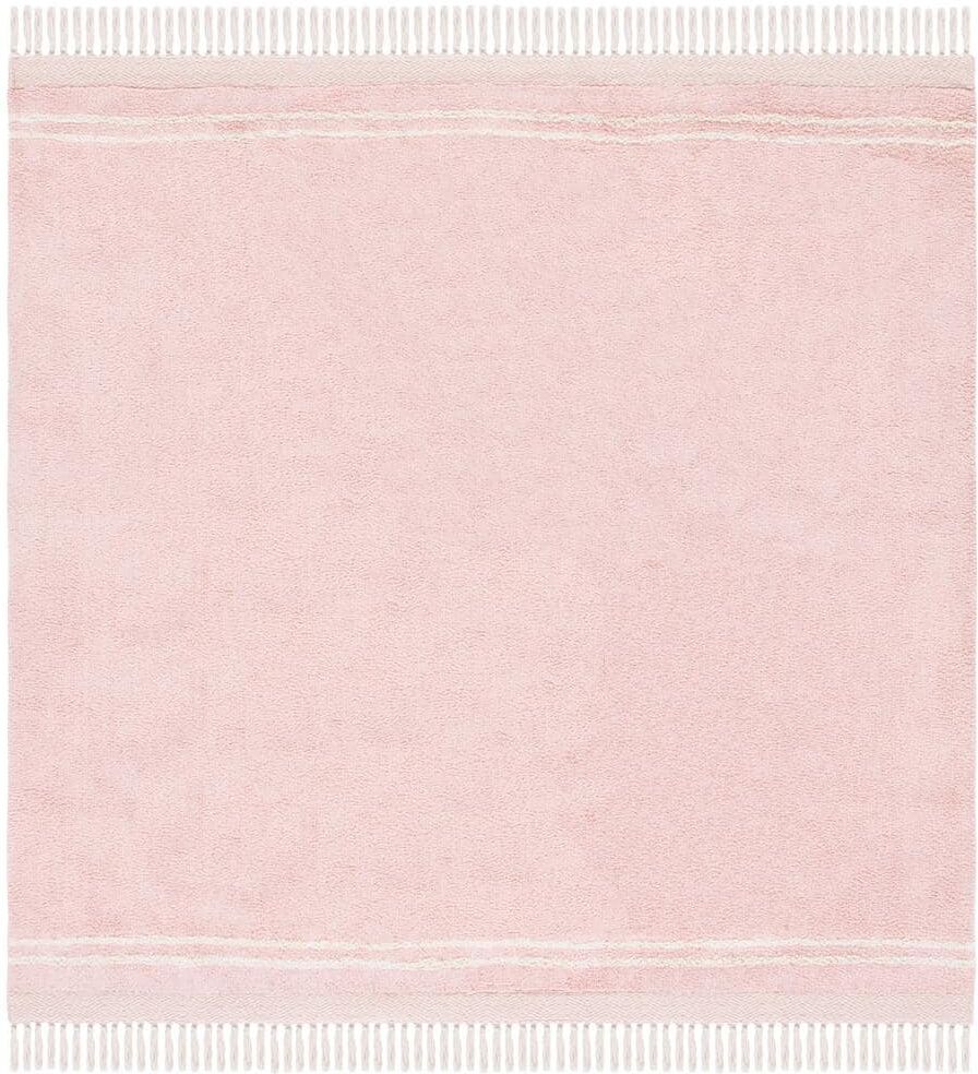 SAFAVIEH Easy Care Pink/Ivory 6 ft. x 6 ft. Machine Washable Border Solid Color Square Area Rug