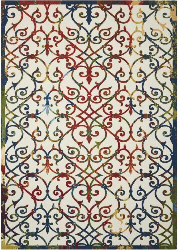 Nourison Home and Garden Multicolor 8 ft. x 11 ft. Floral Transitional Indoor/Outdoor Patio Area Rug