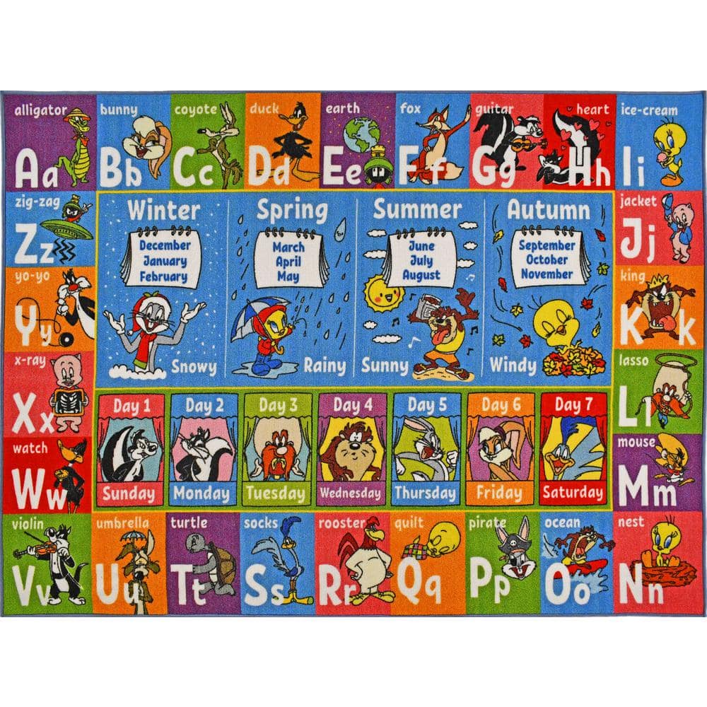 KC Cubs Looney Tunes ABC Alphabet, Seasons, Months and Days of The Week Educational Learning & Game Area Rug Carpet