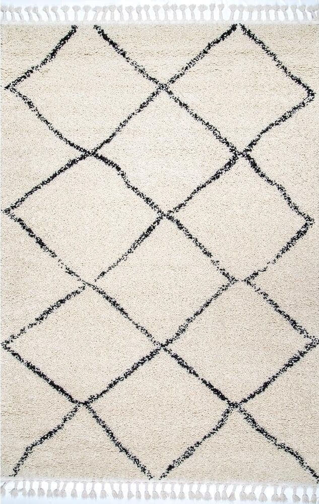 nuLOOM Jessie Moroccan Lattice Shag Off-White 12 ft. x 15 ft. Area Rug