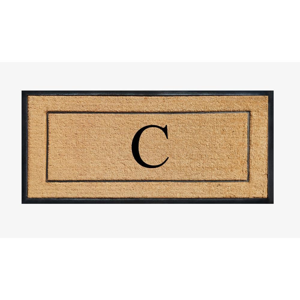 A1 Home Collections A1HC Picture Frame Black/Beige 30 in. x 60 in. Coir & Rubber Large Outdoor Monogrammed C Door Mat