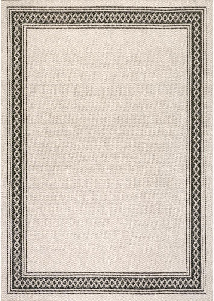 JONATHAN Y Lucia Classic Diamond Border Cream/Black 8 ft. x 10 ft. Indoor/Outdoor Area Rug