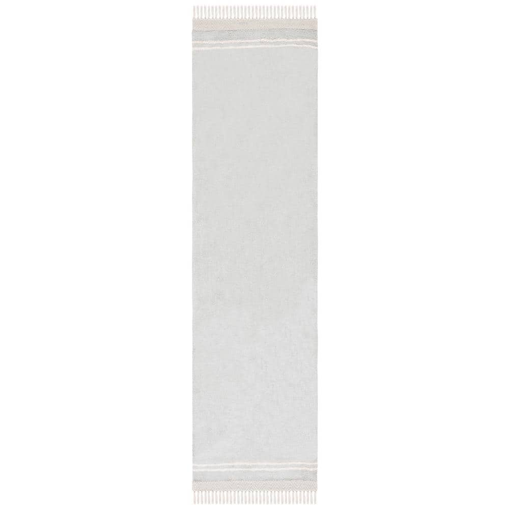 SAFAVIEH Easy Care Light Blue/Ivory 2 ft. x 9 ft. Machine Washable Border Solid Color Runner Rug