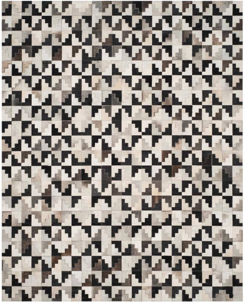 SAFAVIEH Studio Leather Ivory Black 8 ft. x 10 ft. Geometric Plaid Area Rug