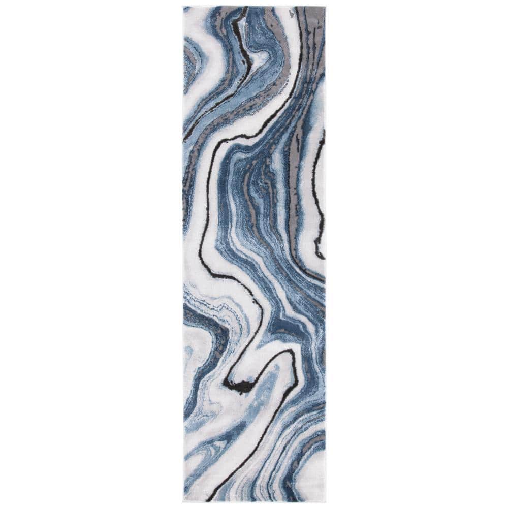 SAFAVIEH Craft Blue/Gray 2 ft. x 12 ft. Marbled Abstract Runner Rug