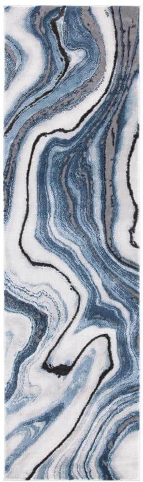 SAFAVIEH Craft Blue/Gray 2 ft. x 22 ft. Marbled Abstract Runner Rug