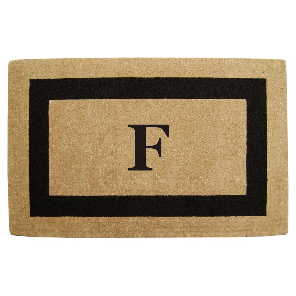 Nedia Home Single Picture Frame Black 22 in. x 36 in. HeavyDuty Coir Monogrammed F Door Mat