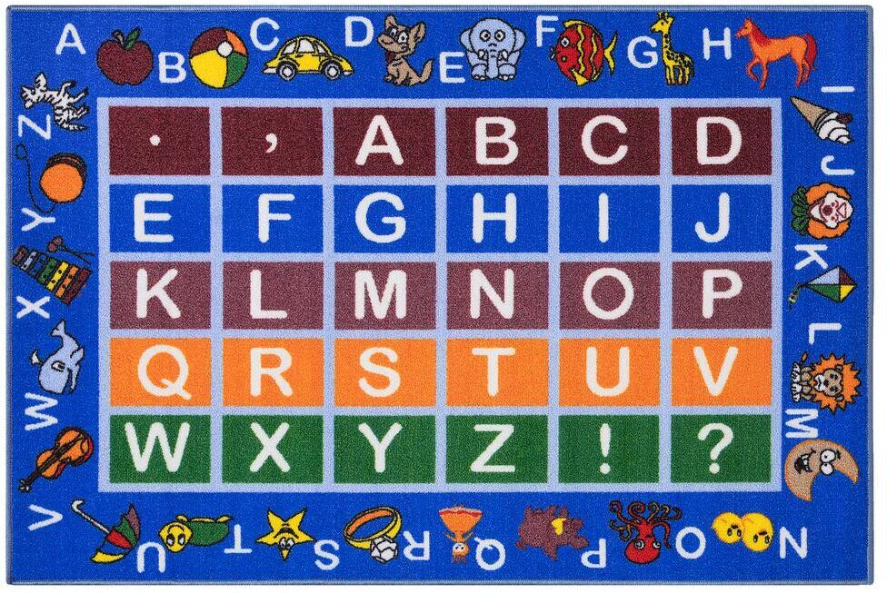 Ottomanson Kid's Collection Non-Slip Rubberback Educational Alphabet 3x5 Area Rug, 3 ft. 3 in. x 5 ft., Blue