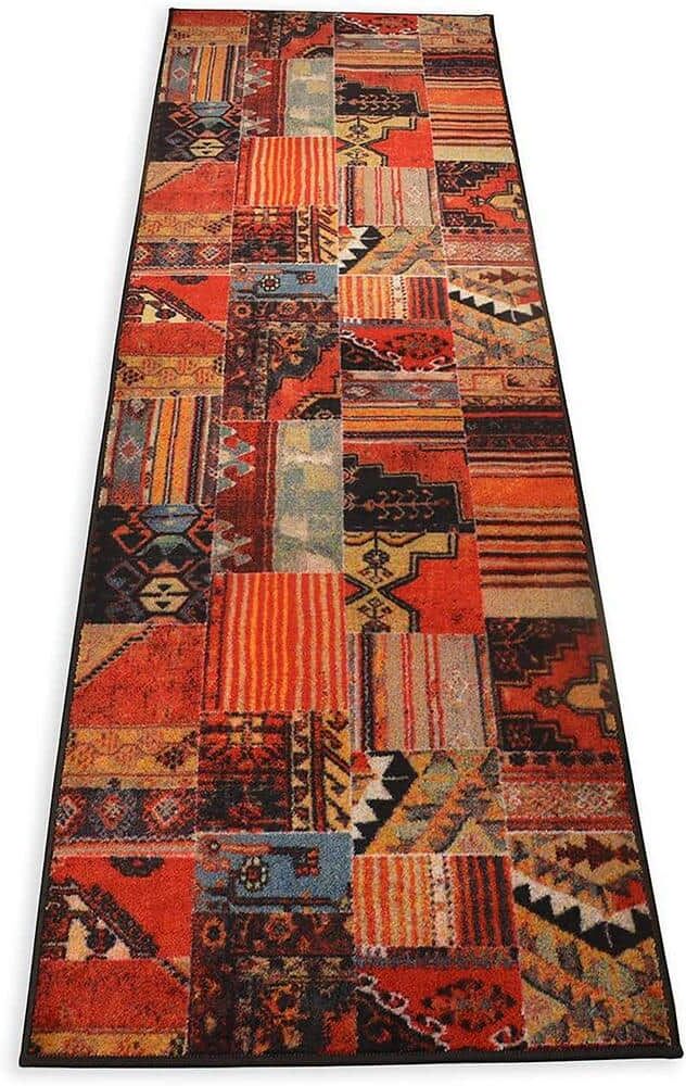 Antique Collection Series Patchwork Kilim Teracotta 35 in. x 19 ft. Your Choice Length Stair Runner