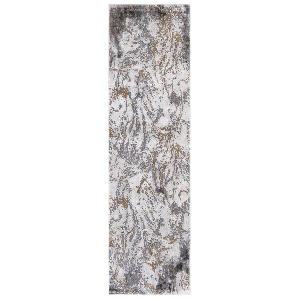 SAFAVIEH Craft Gray/Yellow 2 ft. x 8 ft. Abstract Marble Runner Rug
