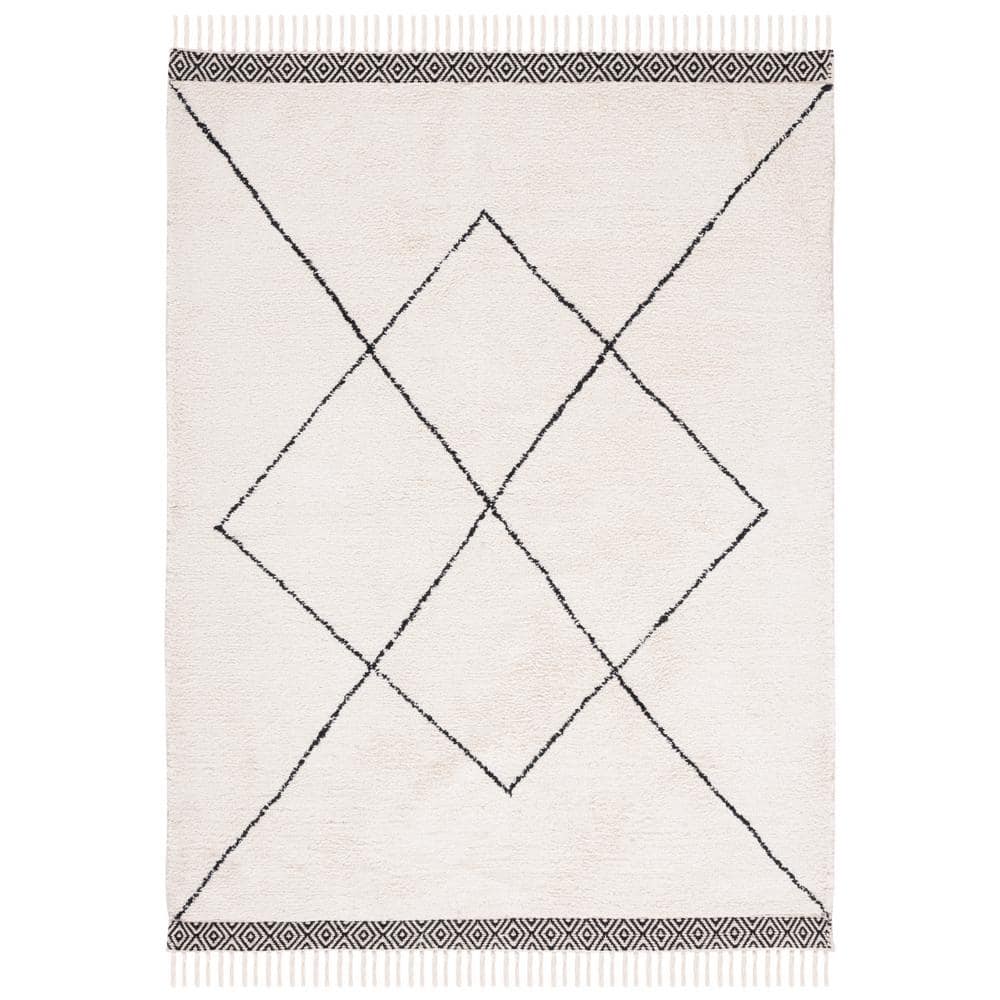 SAFAVIEH Easy Care Ivory/Black 4 ft. x 6 ft. Machine Washable Border Striped Geometric Area Rug