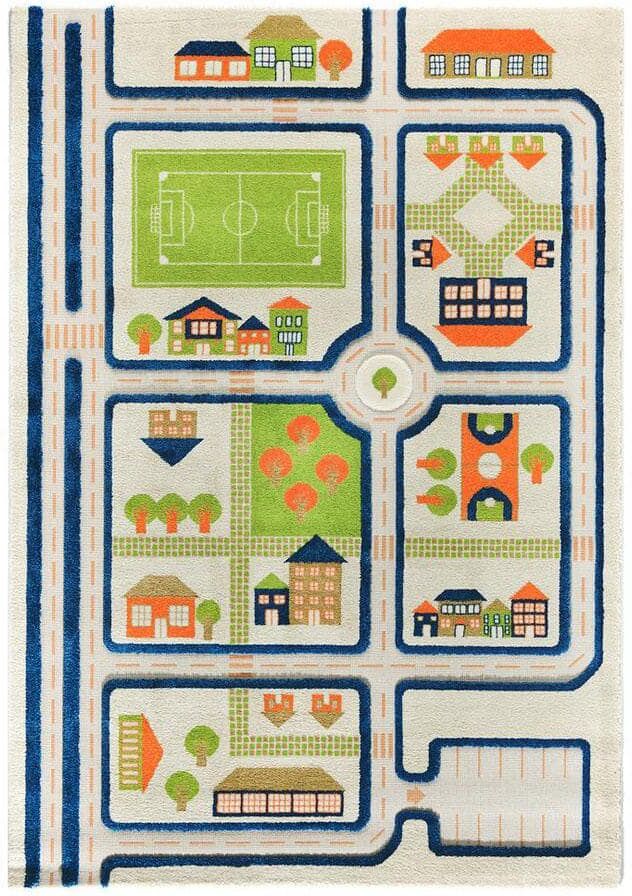 ivi Traffic Blue 3D 5 ft. x 7 ft. 3D Soft and Cozy Non-Toxic Polypropylene Play Area Rug for Kids Bedroom or Playroom