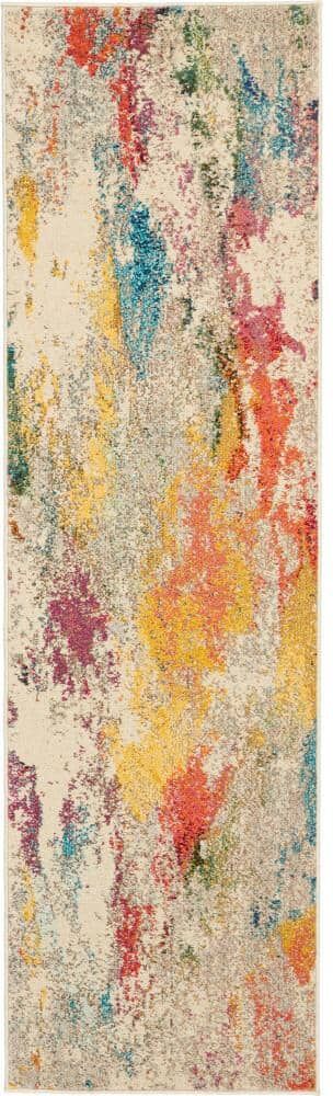 Nourison Celestial Ivory/Multicolor 2 ft. x 6 ft. Abstract Art Deco Kitchen Runner Area Rug