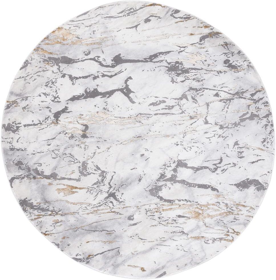 SAFAVIEH Craft Gray/Yellow 7 ft. x 7 ft. Abstract Marble Round Area Rug