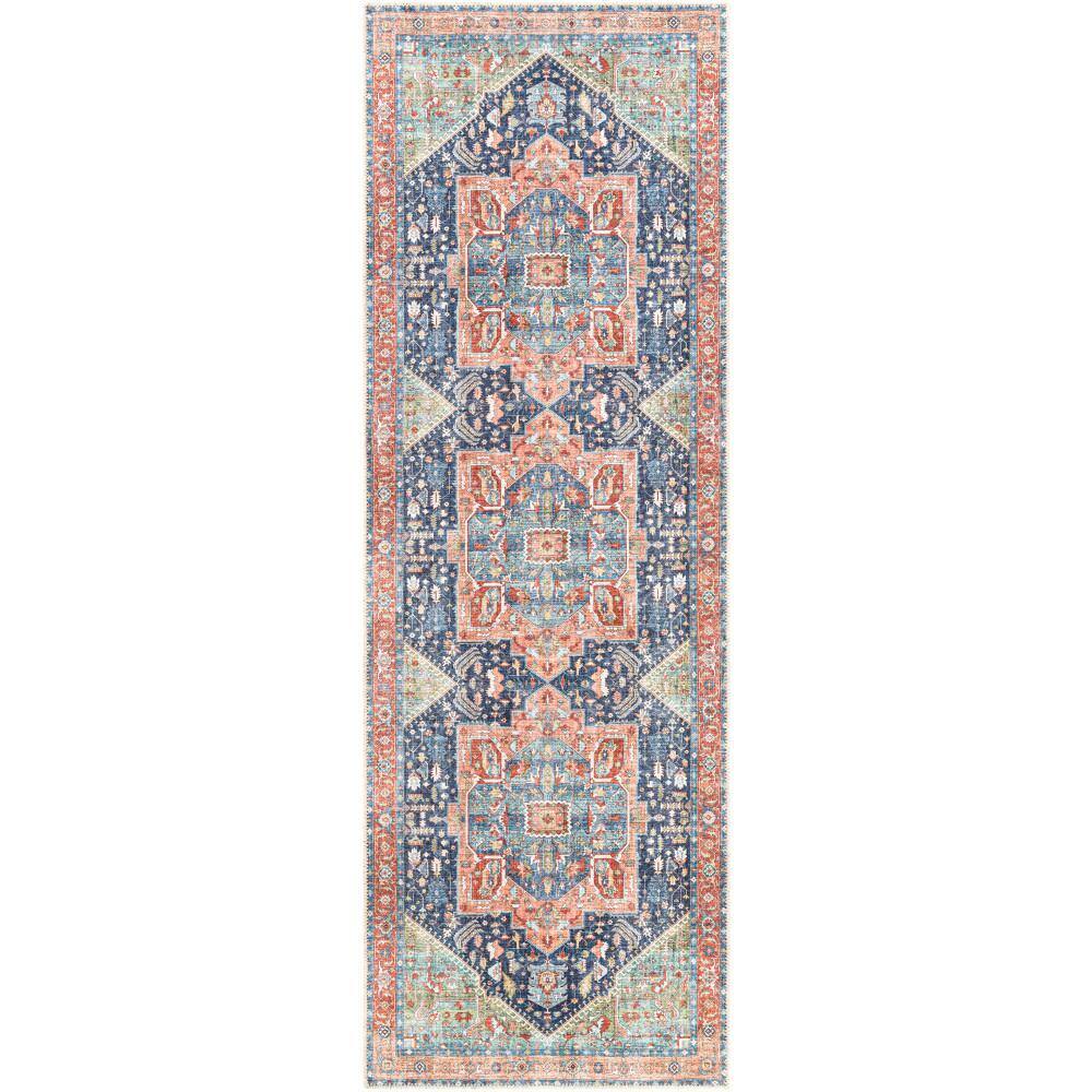 Artistic Weavers Candy Peach/Navy 3 ft. x 14 ft. Indoor Machine-Washable Area Rug