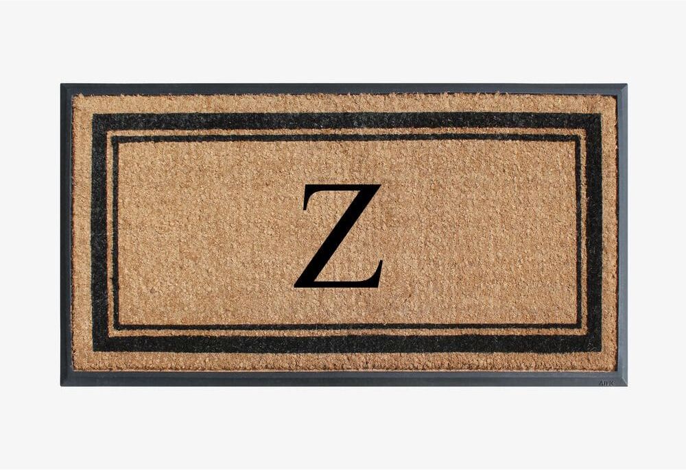 A1 Home Collections A1HC Border Black/Beige 24 in x 48 in Rubber & Coir Non-Slip Backing Thin Profile Outdoor Durable Monogrammed Z Doormat