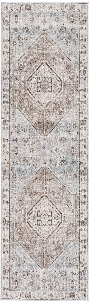 SAFAVIEH Antique Patina Blue/Beige  2 ft. x 8 ft. Distressed Border Ornate Runner Rug