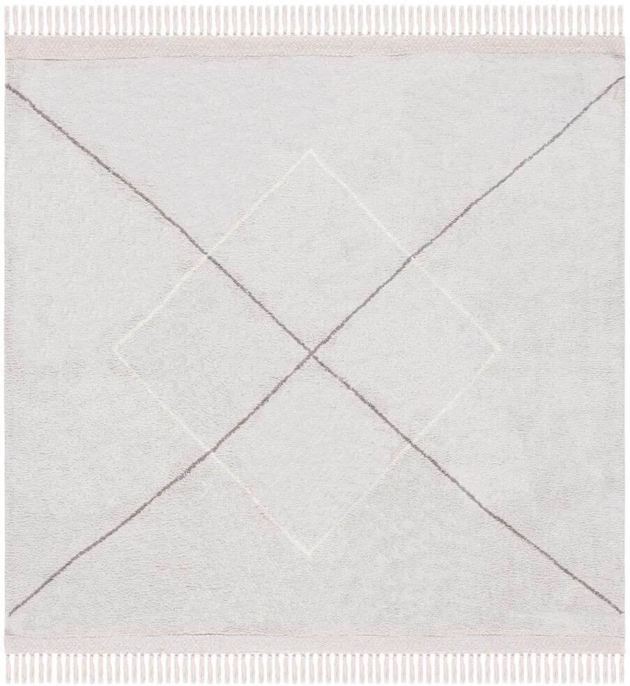 SAFAVIEH Easy Care Grey/Ivory 6 ft. x 6 ft. Machine Washable Border Striped Geometric Square Area Rug