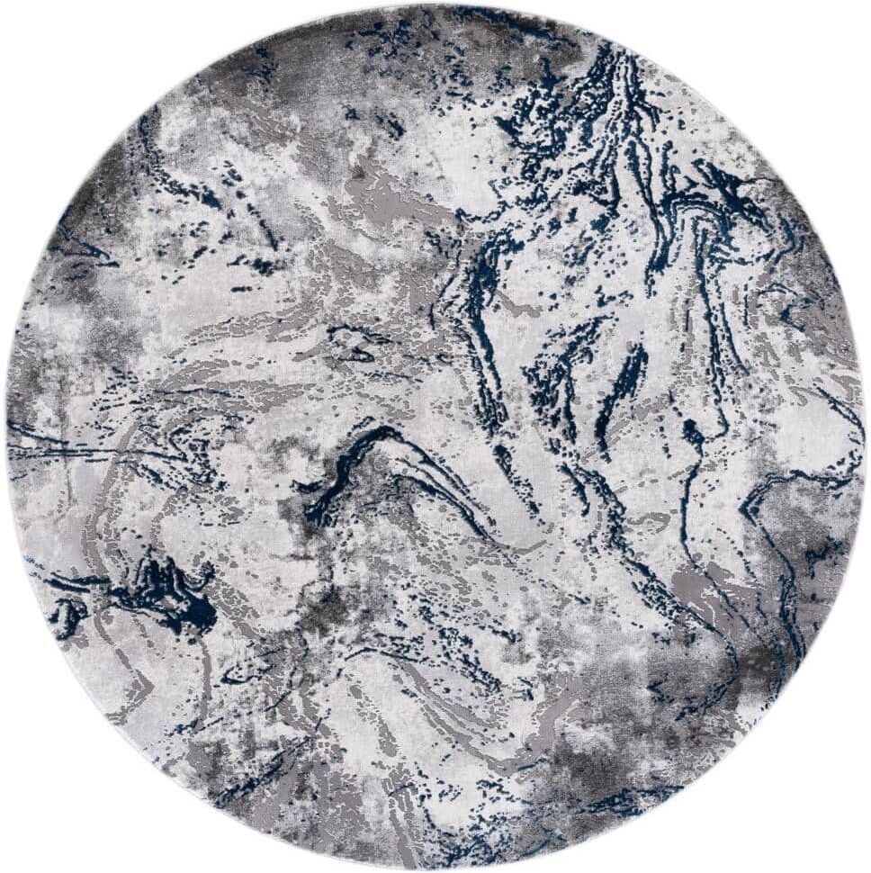 SAFAVIEH Craft Gray/Blue 7 ft. x 7 ft. Abstract Marble Round Area Rug